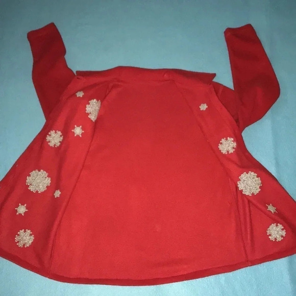 ❄️ Vintage fleece Christmas sweater/ jacket embroidered snowflakes size L - Picture 4 of 8